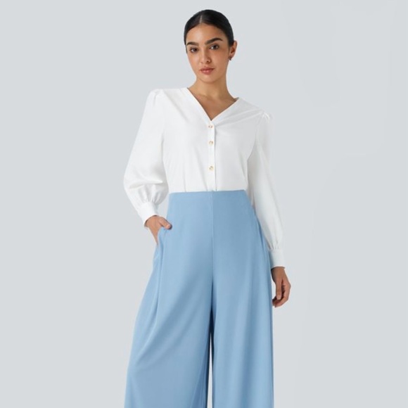 Halara V Neck Button Long Sleeve Work Blouse - Picture 7 of 7